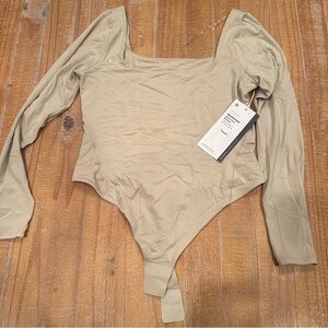 Lululemon Nulu Wundermost Square Neck Long Sleeve Bodysuit - Tan - Large